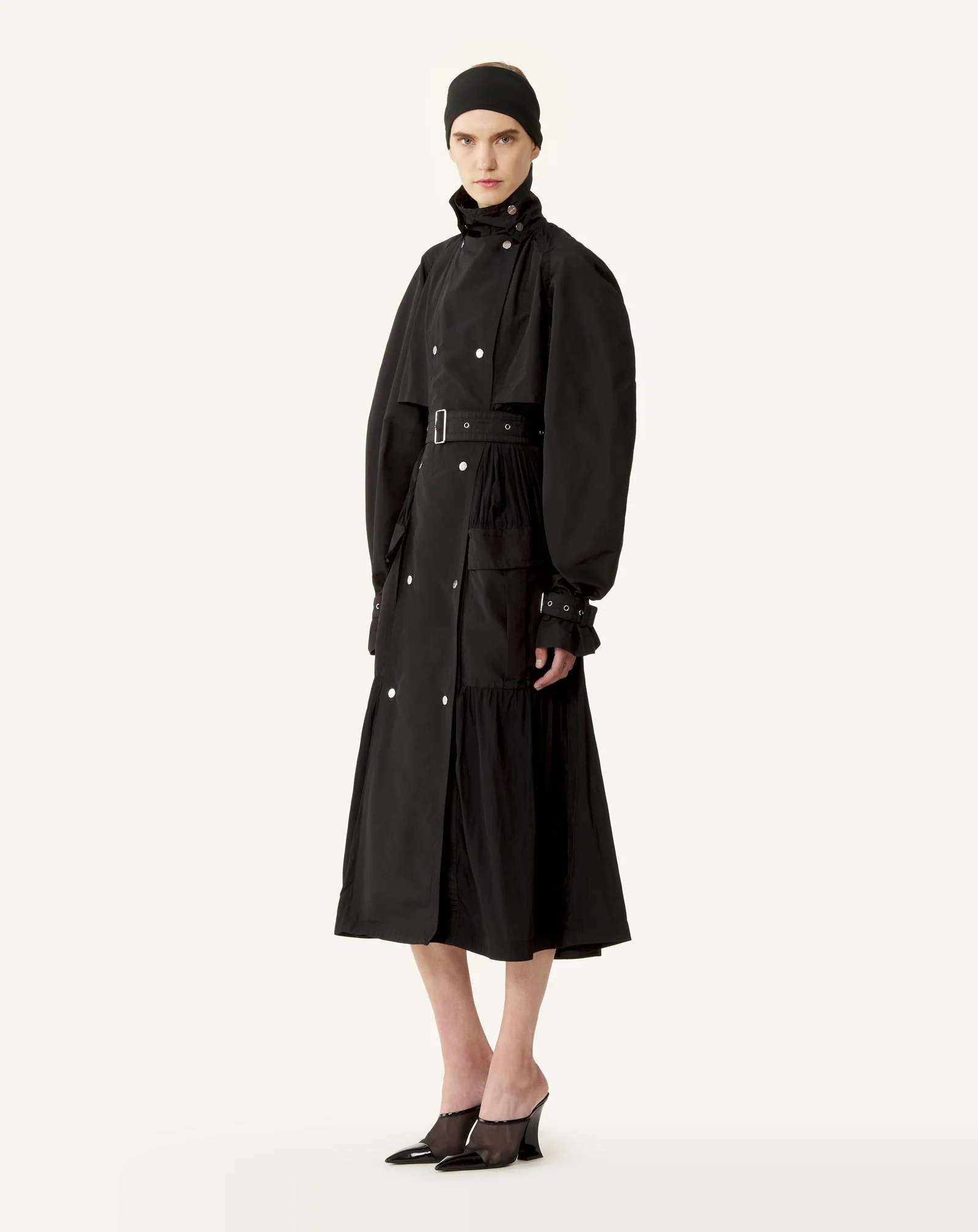 BI-MATERIAL TRENCH COAT IN SILK FAILLE AND CHARMEUSE FABRIC - Image 3