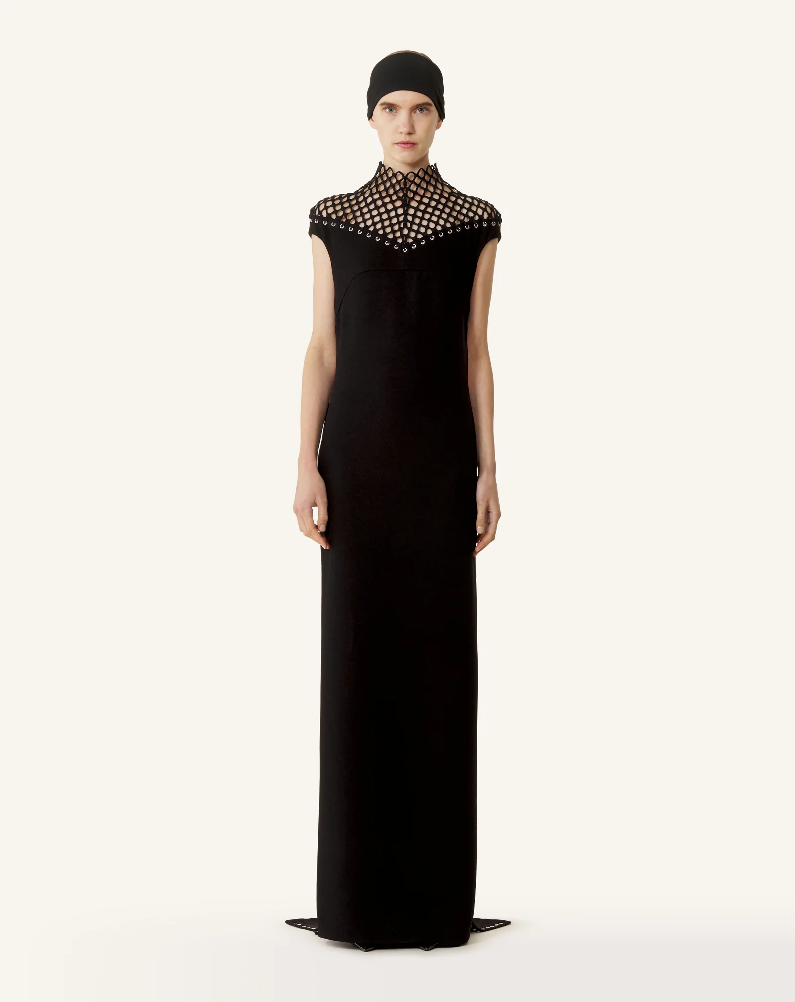 LONG VISCOSE DRESS WITH MESH DETAIL - Image 3