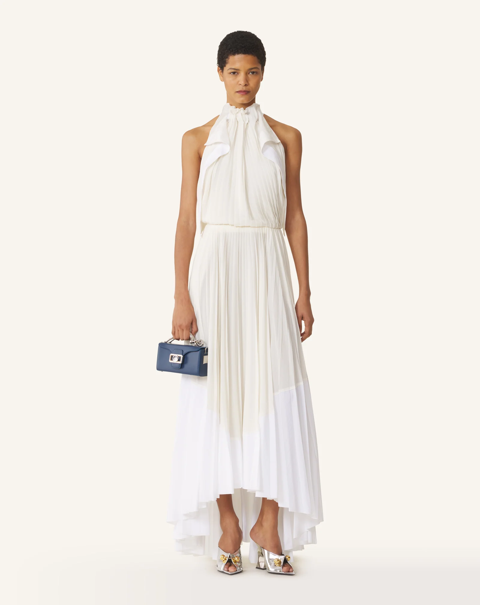 PLEATED DRESS IN CHARMEUSE AND COTTON - Image 2